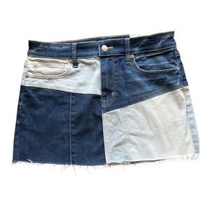 American Eagle  Outfitters Blue Patchwork Mini Skirt with Rough Hem